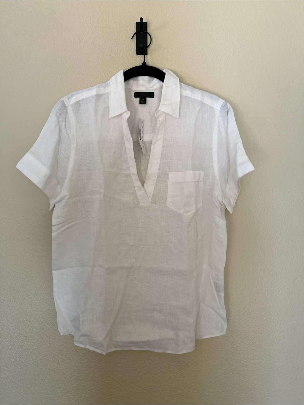 J. Crew women's White Short-Sleeve Linen Polo with Chest Pocket
